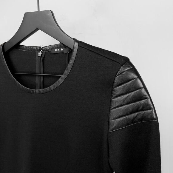 NWT BLK DNM Dress 26 Wool Blend Knit Dress With Leather Details Women's XS NEW - Picture 3 of 5